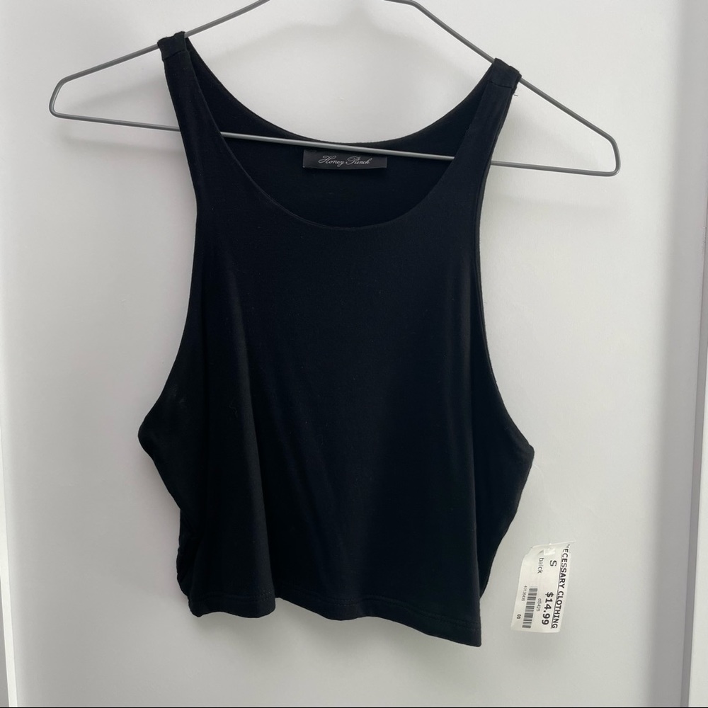 Black high neck halter crop top